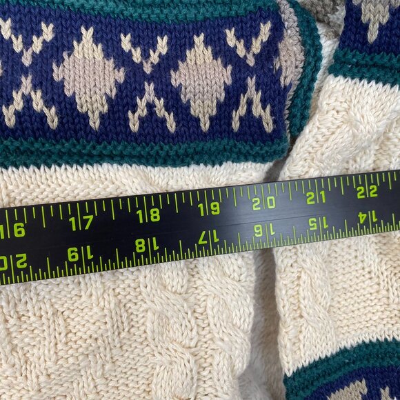 Vintage American Hero Mens Sweater Crew Neck Cable Knit Pullover Blue Geo Stripe - Picture 4 of 10